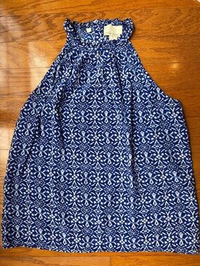 Cynthia Rowley Blue & White Silk Printed Halter Top, Size Large